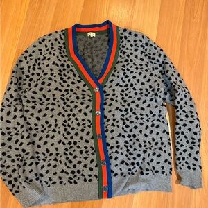 KULE Gray Leopard Cardigan with Multicolor Trim